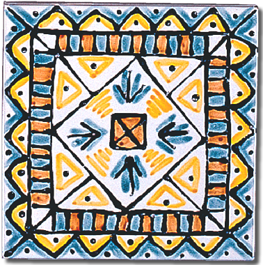 Carrelage - 13 x 13 Aztèque - Motif - Design - Faïence de Provence à Salernes