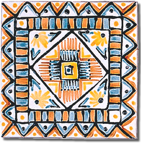 Carrelage - 13 x 13 Aztèque - Motif - Design - Faïence de Provence à Salernes