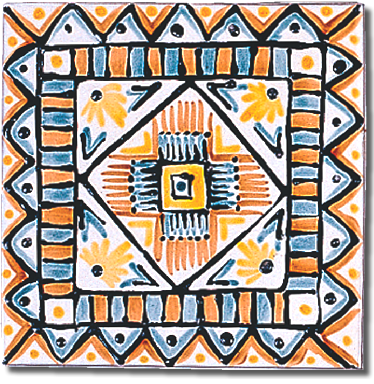 Carrelage - 13 x 13 Aztèque - Motif - Design - Faïence de Provence à Salernes